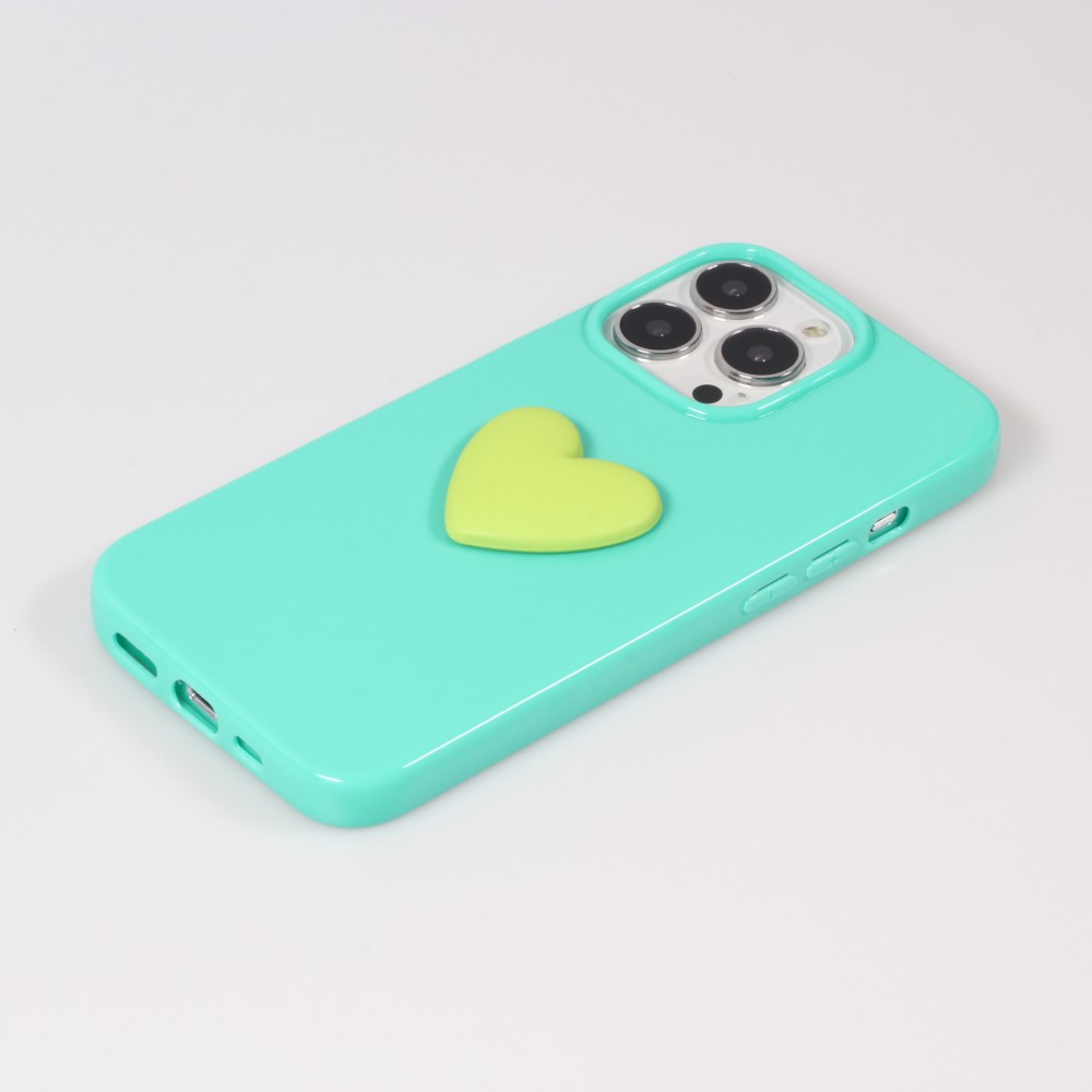 iPhone 13 Pro Case Hülle - 3D Herz Gel - Türkis