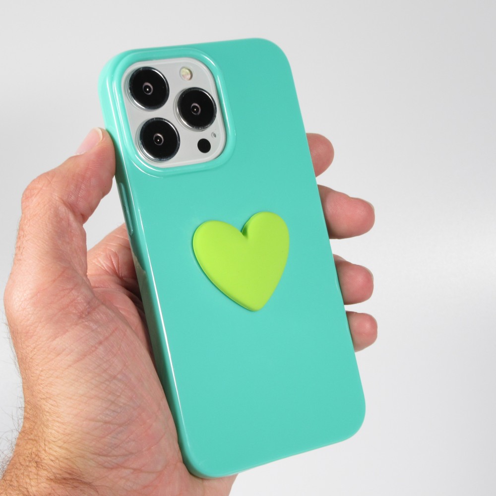 iPhone 13 Pro Case Hülle - 3D Herz Gel - Türkis