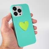 Coque iPhone 13 Pro Max - Gel Coeur 3D relief - Turquoise