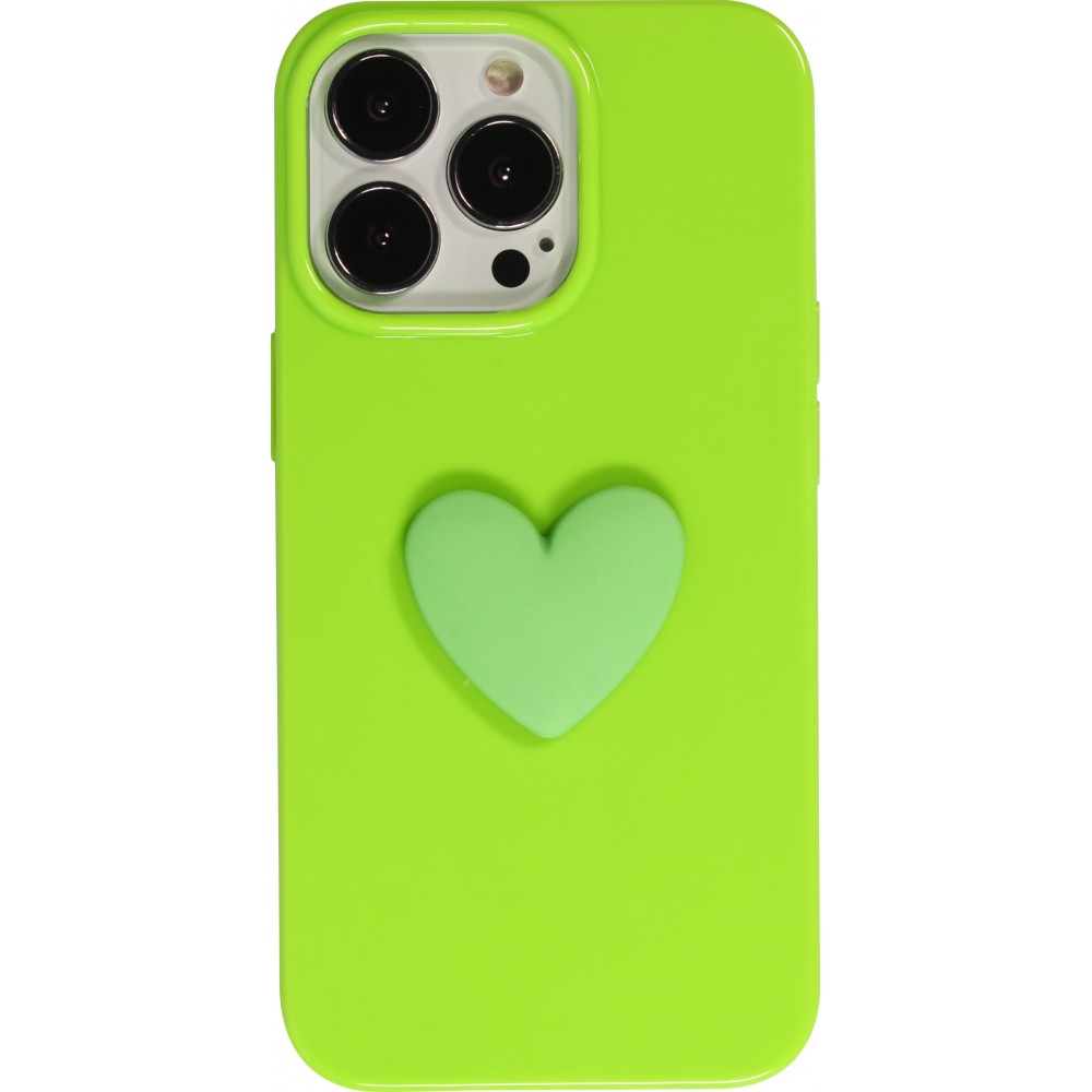 Coque iPhone 13 Pro - Gel Coeur 3D relief - Vert