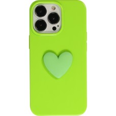 Coque iPhone 13 Pro - Gel Coeur 3D relief - Vert