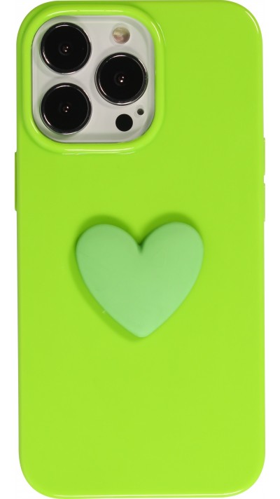 Coque iPhone 13 Pro - Gel Coeur 3D relief - Vert