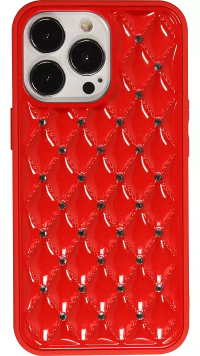 Coque iPhone 13 Pro - Luxury Matelassé diamant - Rouge