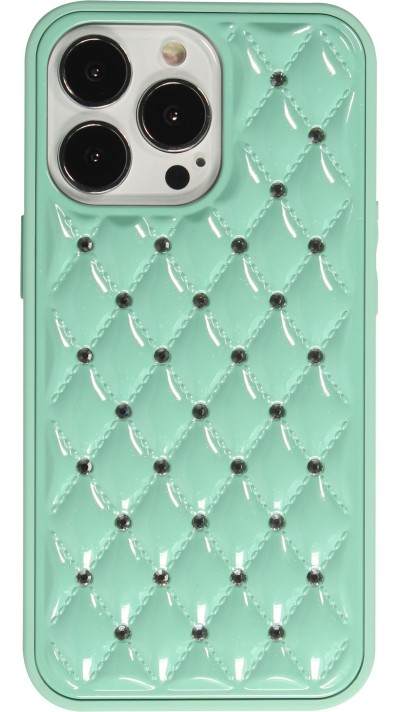 Coque iPhone 13 Pro - Luxury Matelassé diamant - Turquoise