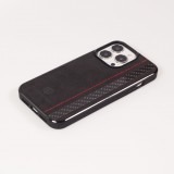 Coque iPhone 13 Pro Max - Carbomile alcantara et carbone avec surpiqûres rouges