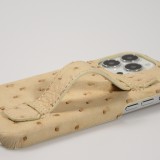 iPhone 13 Pro Max Case Hülle - Echtes Straußenleder mit Halteriemen - Beige