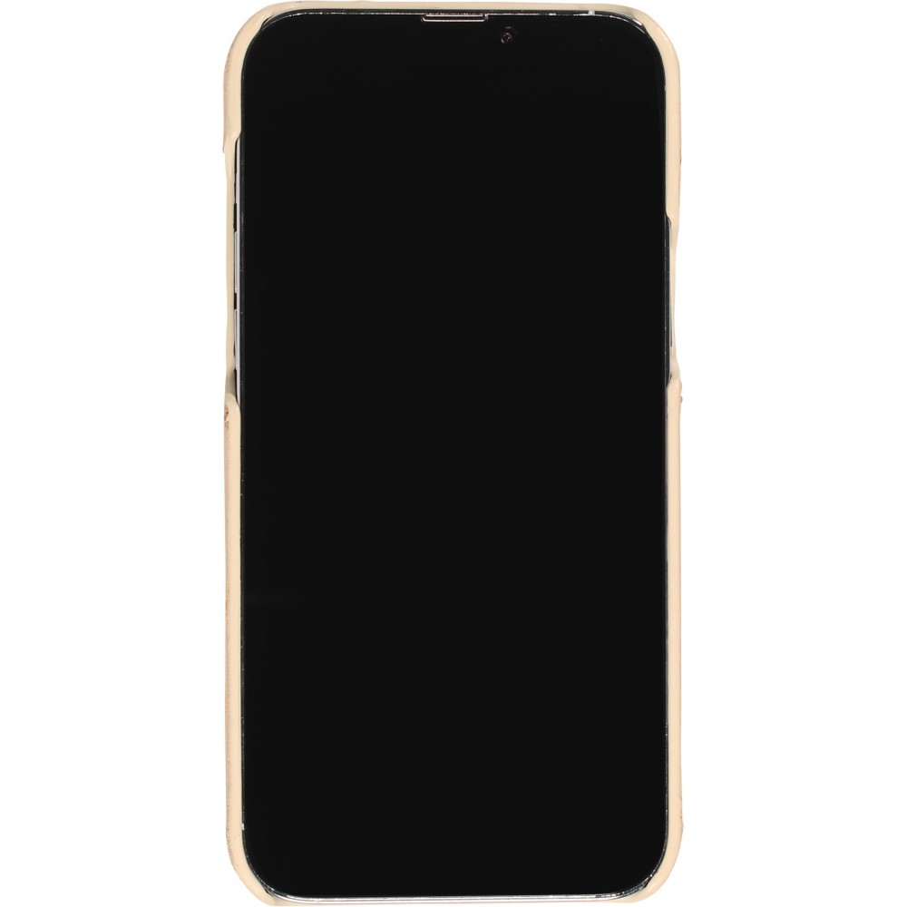 Coque iPhone 13 Pro Max - Cuir d'autruche véritable avec lanière strap de soutien - Beige