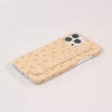 iPhone 13 Pro Max Case Hülle - Echtes Straußenleder mit Halteriemen - Beige