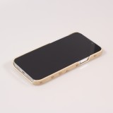 Coque iPhone 13 Pro Max - Cuir d'autruche véritable avec lanière strap de soutien - Beige