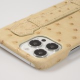 iPhone 13 Pro Max Case Hülle - Echtes Straußenleder mit Halteriemen - Beige