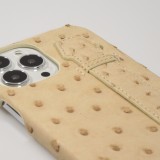 iPhone 13 Pro Max Case Hülle - Echtes Straußenleder mit Halteriemen - Beige