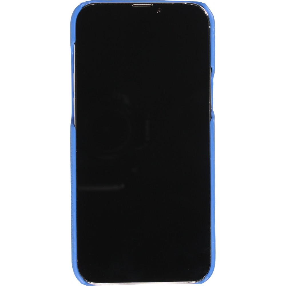 iPhone 13 Pro Max Case Hülle - Echtes Straußenleder mit Halteriemen - Blau