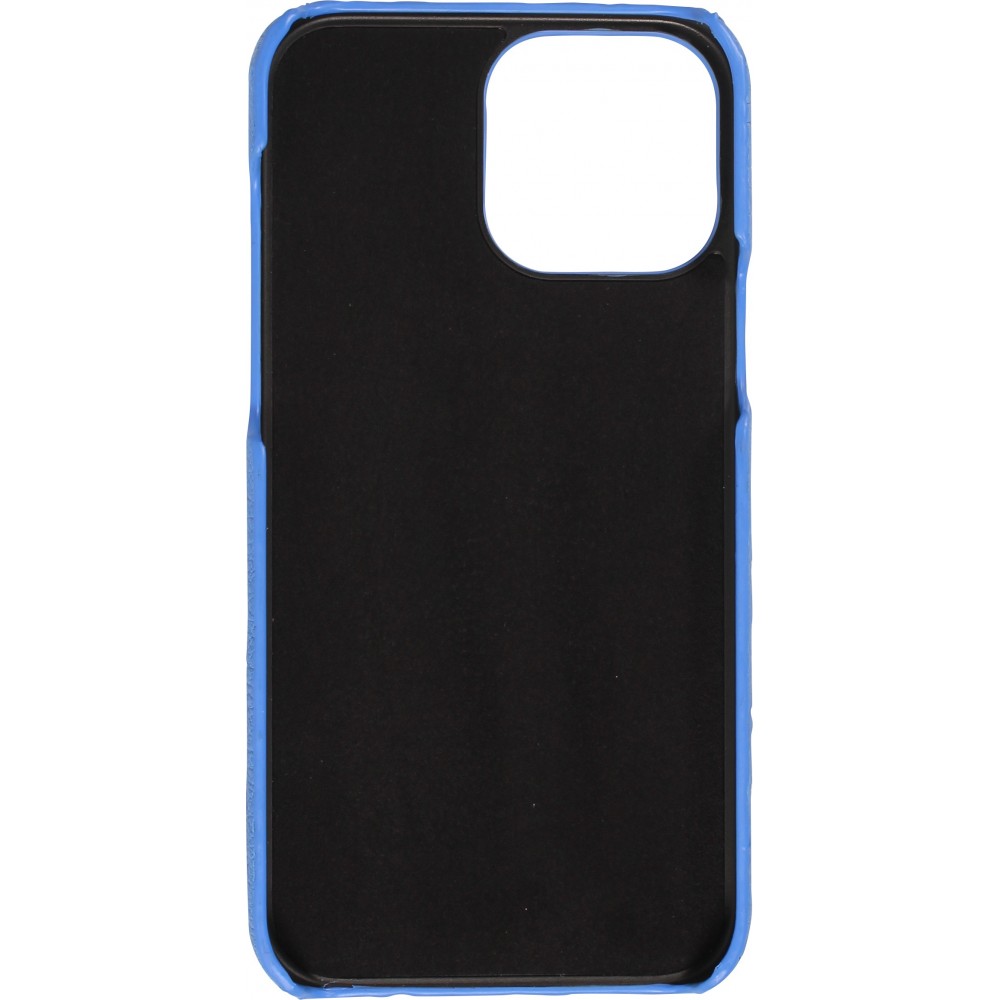 Coque iPhone 13 Pro Max - Cuir d'autruche véritable avec lanière strap de soutien - Bleu