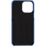 Coque iPhone 13 Pro Max - Cuir d'autruche véritable avec lanière strap de soutien - Bleu