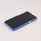 Coque iPhone 13 Pro Max - Cuir d'autruche véritable avec lanière strap de soutien - Bleu