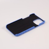 Coque iPhone 13 Pro Max - Cuir d'autruche véritable avec lanière strap de soutien - Bleu