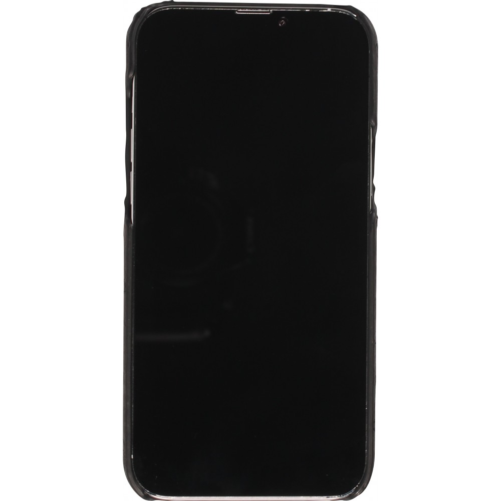 iPhone 13 Pro Max Case Hülle - Echtes Straußenleder mit Halteriemen - Schwarz