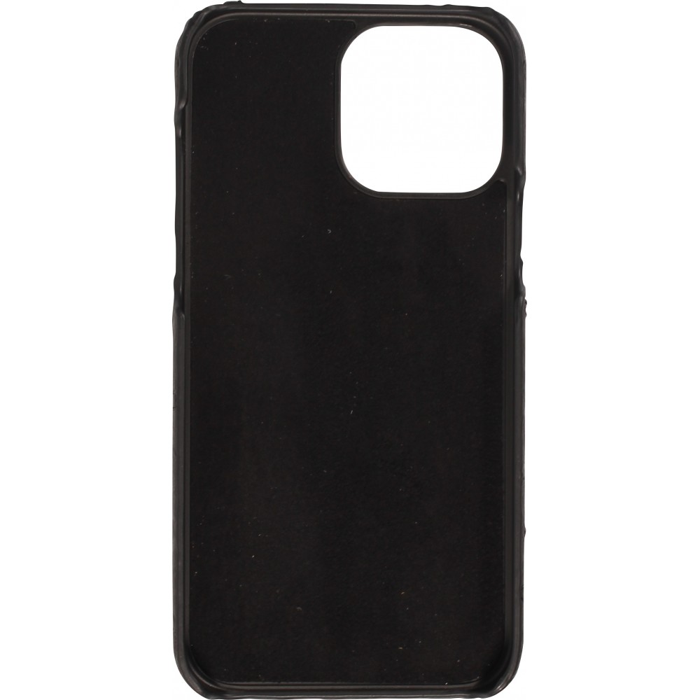 Coque iPhone 13 Pro Max - Cuir d'autruche véritable avec lanière strap de soutien - Noir