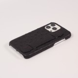 Coque iPhone 13 Pro Max - Cuir d'autruche véritable avec lanière strap de soutien - Noir