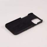 Coque iPhone 13 Pro Max - Cuir d'autruche véritable avec lanière strap de soutien - Noir