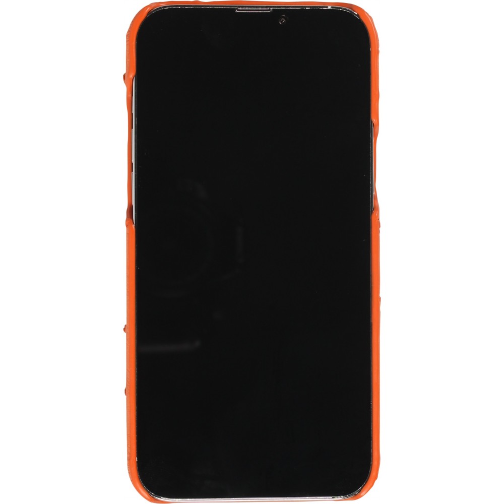 iPhone 13 Pro Max Case Hülle - Echtes Straußenleder mit Halteriemen - Orange