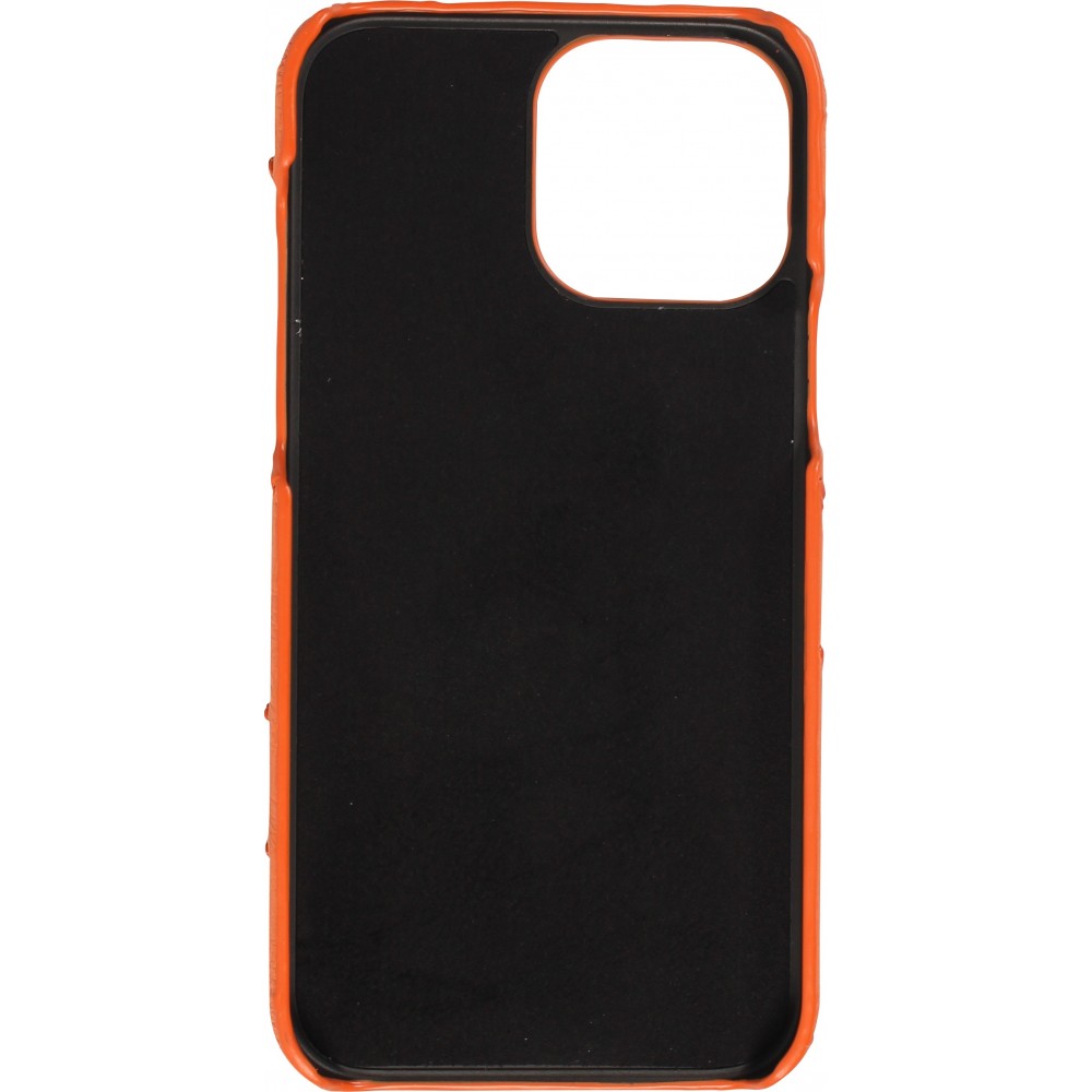 iPhone 13 Pro Max Case Hülle - Echtes Straußenleder mit Halteriemen - Orange