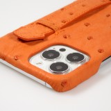 iPhone 13 Pro Max Case Hülle - Echtes Straußenleder mit Halteriemen - Orange