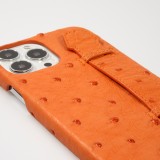 iPhone 13 Pro Max Case Hülle - Echtes Straußenleder mit Halteriemen - Orange