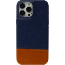 Coque iPhone 13 Pro Max - Double cuir bleu - Brun