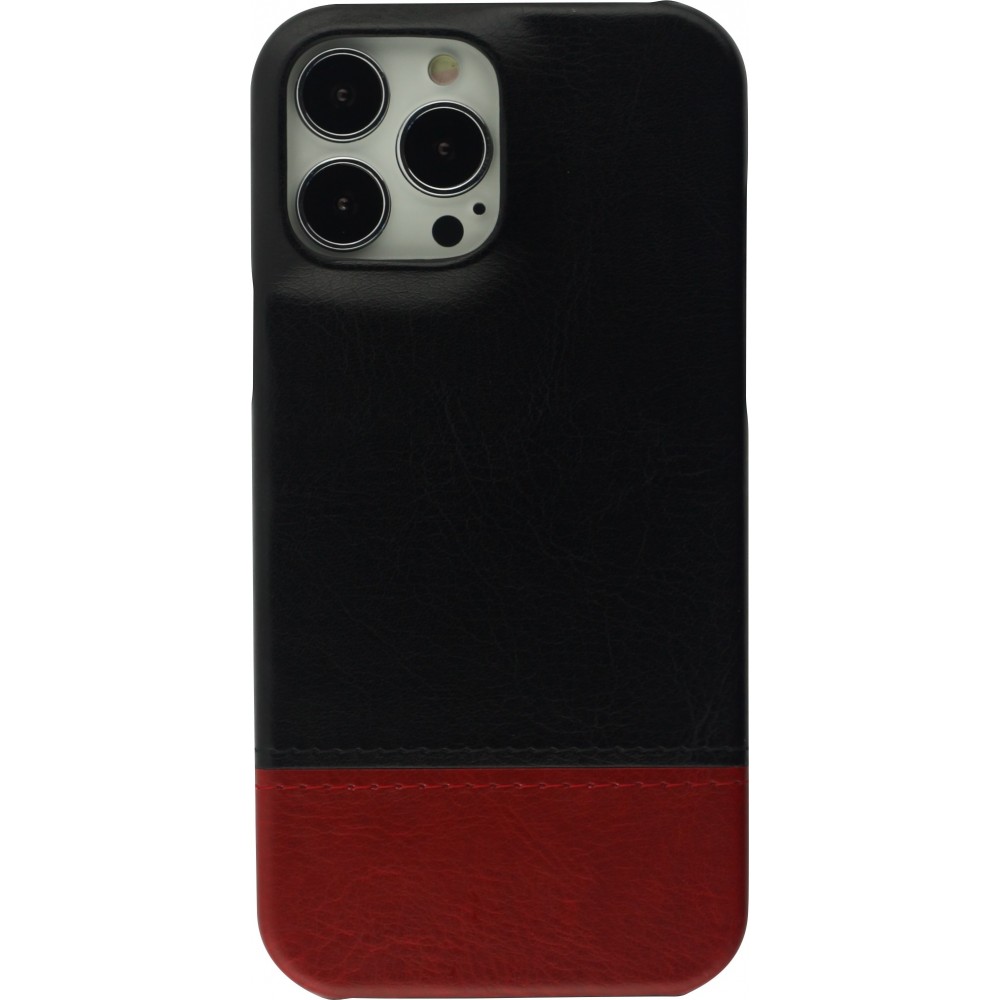 Coque iPhone 13 Pro Max - Double cuir noir - Rouge