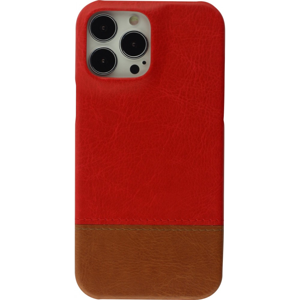iPhone 13 Pro Max Case Hülle - Doppelleder rot - Braun