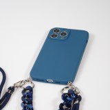 Coque iPhone 13 Pro Max - Gel silicone avec corde collier & chaîne de pierre décorative - Bleu
