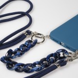 Coque iPhone 13 Pro Max - Gel silicone avec corde collier & chaîne de pierre décorative - Bleu