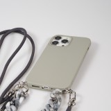 Coque iPhone 13 Pro Max - Gel silicone avec corde collier & chaîne de pierre décorative - Gris clair
