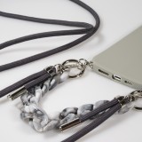 iPhone 13 Pro Max Case Hülle - Silikon Gel mit Umhänge Seil & Dekoration Stein Kette - Hellgrau