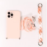 Coque iPhone 13 Pro Max - Gel silicone avec corde collier & chaîne de pierre décorative - Rose clair