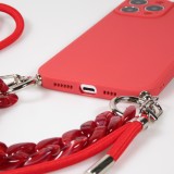 iPhone 13 Pro Max Case Hülle - Silikon Gel mit Umhänge Seil & Dekoration Stein Kette - Rot