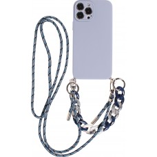 Coque iPhone 13 Pro Max - Gel silicone avec corde collier & chaîne de pierre décorative - Violet clair