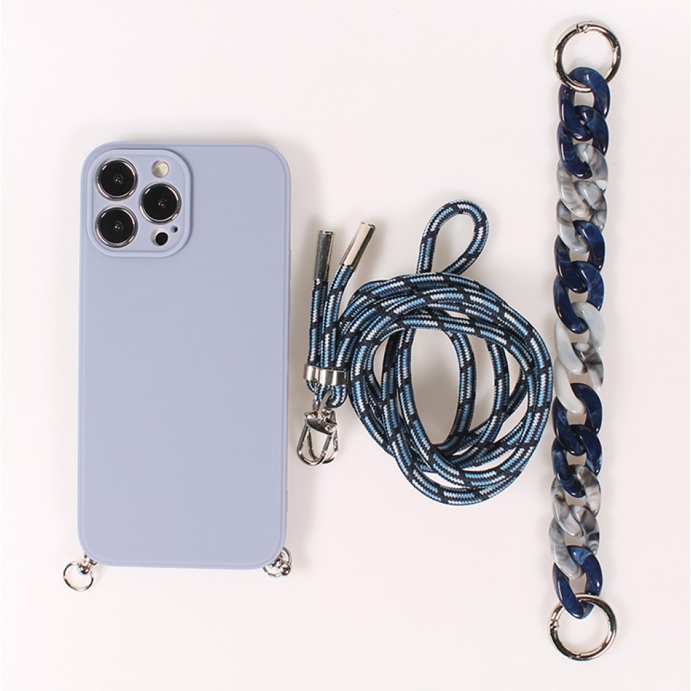 Coque iPhone 13 Pro Max - Gel silicone avec corde collier & chaîne de pierre décorative - Violet clair