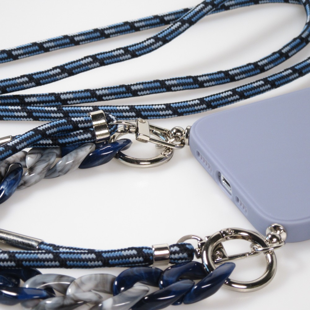 iPhone 13 Pro Max Case Hülle - Silikon Gel mit Umhänge Seil & Dekoration Stein Kette - Hellviolett
