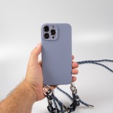iPhone 13 Pro Max Case Hülle - Silikon Gel mit Umhänge Seil & Dekoration Stein Kette - Hellviolett