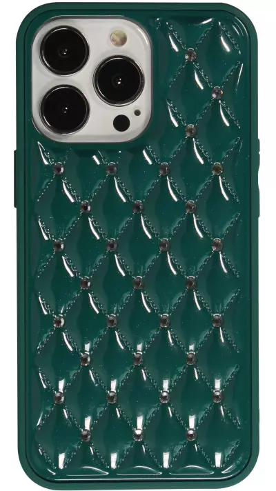 Coque iPhone 13 Pro - Luxury Matelassé diamant - Vert foncé