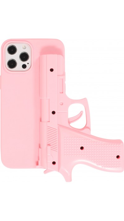 Coque iPhone 12 Pro Max - Pistolet réaliste en 3D avec gachette - Rose clair