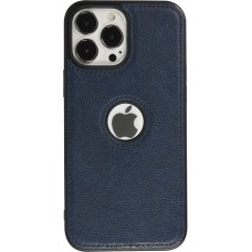 Coque iPhone 13 Pro Max - Premium Cuir avec surpiqûres et trou   - Bleu