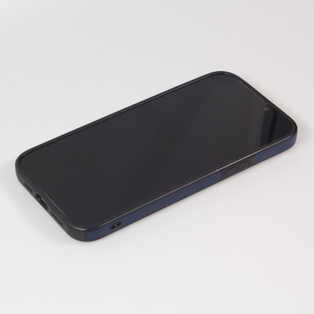 Coque iPhone 13 Pro Max - Premium Cuir avec surpiqûres et trou   - Bleu