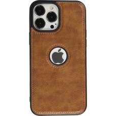 iPhone 13 Pro Max Case Hülle - Premium Leder mit Ziernähten und Loch   - Braun