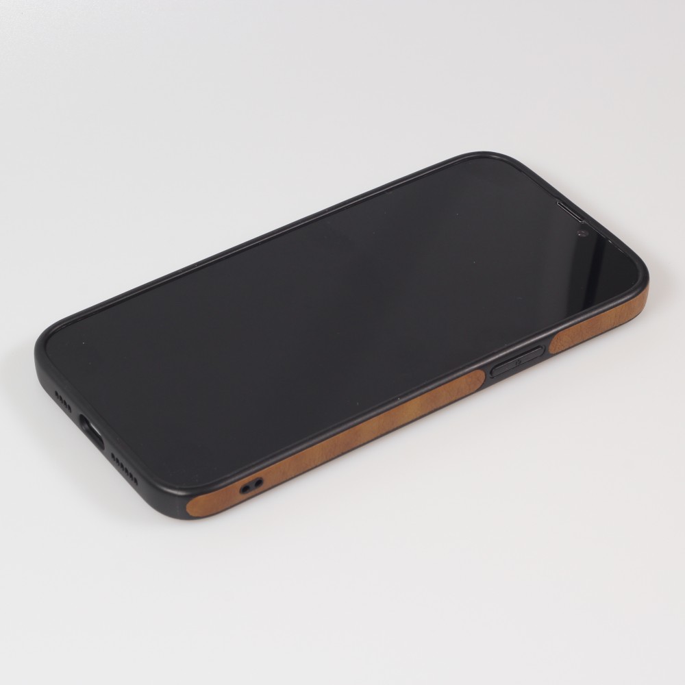 Coque iPhone 13 Pro Max - Premium Cuir avec surpiqûres et trou   - Brun