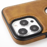 iPhone 13 Pro Max Case Hülle - Premium Leder mit Ziernähten und Loch   - Braun