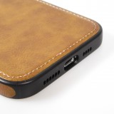 iPhone 13 Pro Max Case Hülle - Premium Leder mit Ziernähten und Loch   - Braun