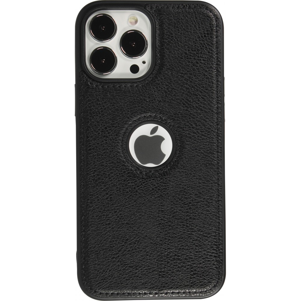 Coque iPhone 13 Pro Max - Premium Cuir avec surpiqûres et trou   - Noir